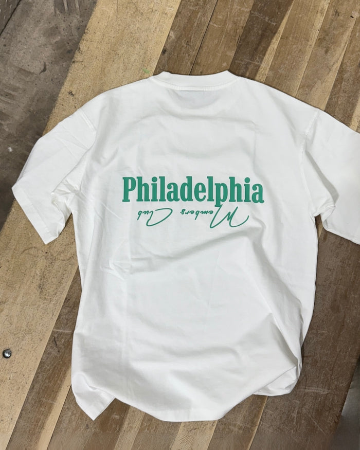 Philadelphia Members Club T-Shirt | White & Kelly Green